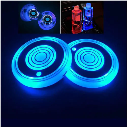 2 unidades de luces LED para portavasos de automóvil, posavasos para portavasos con 7 colores cambiantes, tapete de carga USB impermeable, tapete