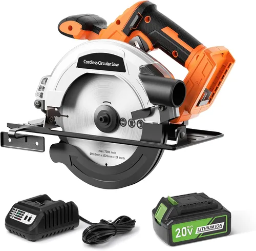 Sierra circular inalámbrica de 20V y 7-1/4 pulgadas, motor sin escobillas con batería de 4.0Ah, capacidad de bisel de 45°, profundidad máxima de