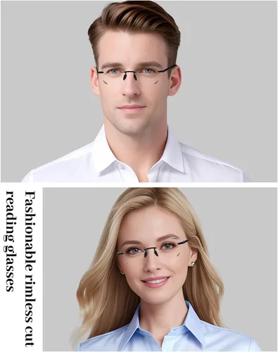 Miniatura 5 de LUFF Rimless Reading Glasses for Women Men,Lightweight Classic Stylish Diamond Cut Edge Blue Light Readers,Anti Eyestrain