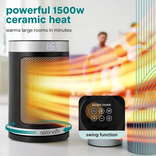 Miniatura 3 de SereneLife Calentador de espacio inteligente: calentador eléctrico para interiores de 1500 W con termostato, control remoto, temporizador de 12 WiFi