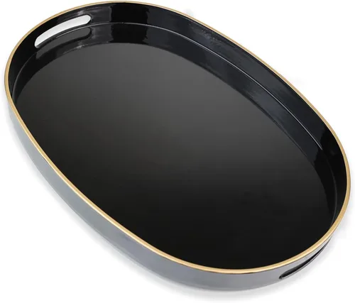 Miniatura 18 de Bandeja decorativa redonda negra con asas, bandeja versátil de 13 pulgadas para mesa de café, otomana, ideal para servir, exhibir y organizar