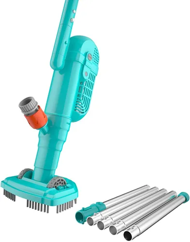 Miniatura 10 de Limpiador subacuático de alta calidad para piscina, 3 cepillos de fregar, 2 bolsas de malla fina, 6 secciones telescópicas de 56.5 pulgadas y mango
