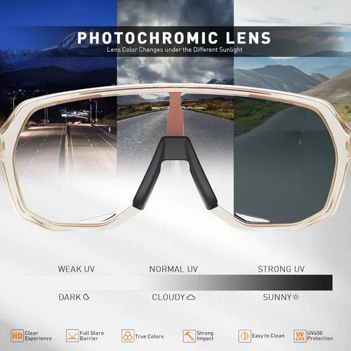Miniatura 3 de KAPVOE Gafas de ciclismo fotocromáticas para hombres y mujeres, gafas de sol de bicicleta de montaña, gafas deportivas con protección UV Rojo Marrón