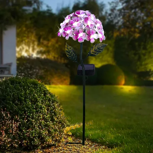 Miniatura 2 de Hortensia solar con 26 luces LED, estaca de metal para tierra, 3 colores - rosa