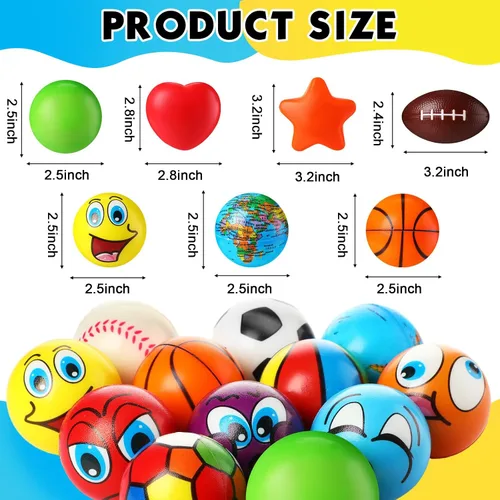 Miniatura 2 de Liliful 72 mini bolas antiestrés a granel para adultos, juguetes sensoriales de espuma para recuerdos de fiesta, premios de aula, bolsas de regalos