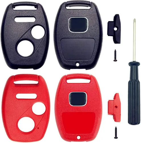 Funda de repuesto con 3 botones para llave de automóvil Honda Accord Crosstour Civic CR-V CR-Z Fit Odyssey con destornillador (1 negro + 1 rojo)