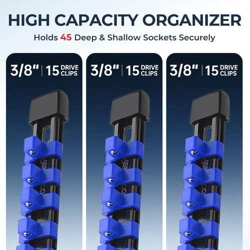 Miniatura 2 de Reniteco Organizador de enchufes de 3 piezas, unidad de 3/8 pulgadas x 45 clips, soporte de enchufe de ABS resistente con tapas de extremo Negro