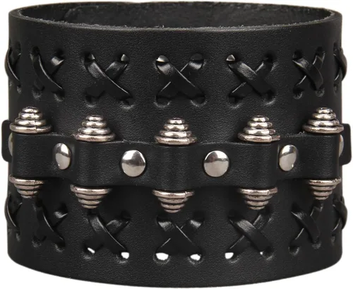 Miniatura 31 de Jeilwiy Pulseras de cuero punk para hombres, pulseras hechas a mano, brazalete ancho, joyería trenzada, color negro y marrón, ajustable, regalos