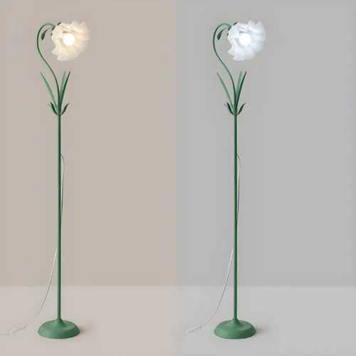 Miniatura 4 de RUNNUP Lámpara de pie moderna, lámpara alta con forma de flor de 1 luz con pantalla acrílica, lámpara alta para sala de estar, dormitorio, Negro
