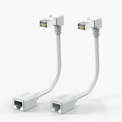 Miniatura 13 de Paquete de 2 cables de extensión Ethernet Cat7 de ángulo recto planos de 5.9 in/6 pulgadas, ángulo recto hacia abajo 90 grados LAN cable de conexión