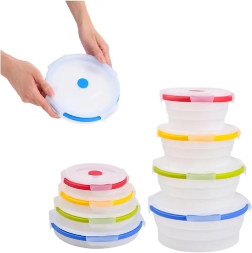 Miniatura 13 de ECOBERI Recipientes plegables para almacenamiento de alimentos, juego pequeño de silicona de 4 piezas de 12 onzas, almacenamiento de alimentos sin