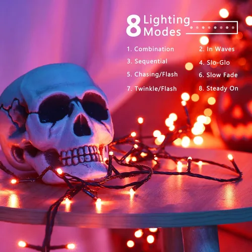 Miniatura 3 de BrizLabs - Luces naranjas de Halloween, 78.74 pies, 240 luces LED de color naranja, luces para exteriores de Halloween, miniluces conectables, 8