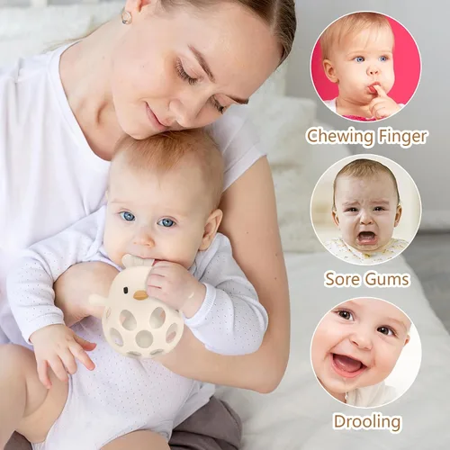 Miniatura 9 de MCGMITT Mordedores para bebés 3-6 meses, sonajas de silicona de fácil agarre para bebés 0-6 meses, juguetes Montessori para bebés sin BPA no tóxicos