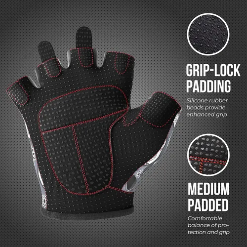 Miniatura 3 de Contraband Pink Label 5237 – Guantes de levantamiento de pesas con calavera, para mujer, Serie Design (1 par), Gris, M
