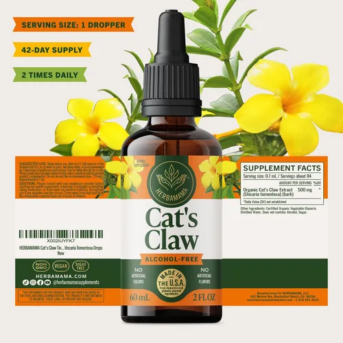 Miniatura 8 de HERBAMAMA Tintura de garra de gato – Suplemento vegano de extracto de uña de gato para apoyo inmunológico – Gotas Uncaria Tomentosa sin OMG, sin
