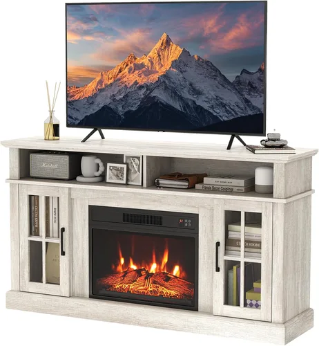 SIMOE Soporte de TV con Chimenea Eléctrica, Consola Moderna de 58 Pulgadas para Televisores de hasta 65 Pulgadas + Calentador de Chimenea de 23'', 3