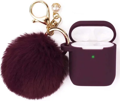 Filoto Funda compatible con Airpod 2 y 1, bonitos accesorios de protección de silicona, llavero/pompón, el mejor regalo para niñas y mujeres, color