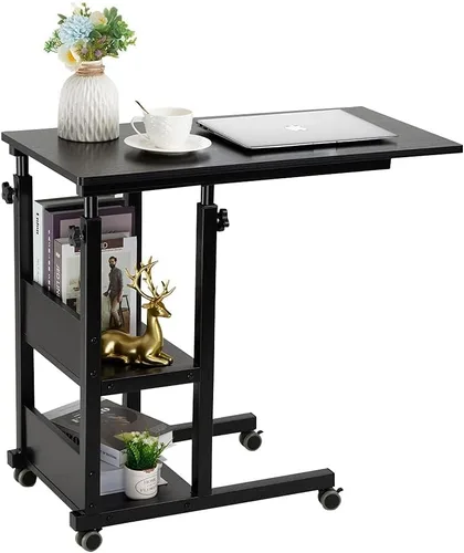Miniatura 14 de Hadulcet Mesa C Ajustable con Estación de Carga, Escritorio Inclinable Mesa Auxiliar en Forma de C para Sofá, Soporte sobre Cama con Ruedas