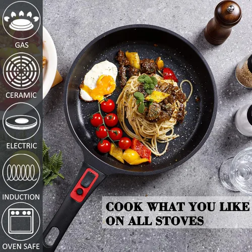 Miniatura 2 de DIIG Sartén antiadherente con tapa de silicona, sartén de chef apta para horno de 11.5 pulgadas para cocinar salteados de tortillas, utensilios