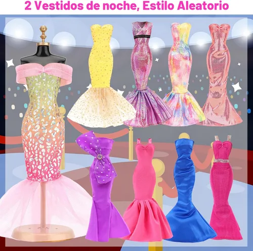 Miniatura 3 de BARWA 11 juegos de ropa de muñeca que incluyen 2 vestidos de lentejuelas, 5 vestidos florales de sirena, 4 trajes casuales tops y pantalones