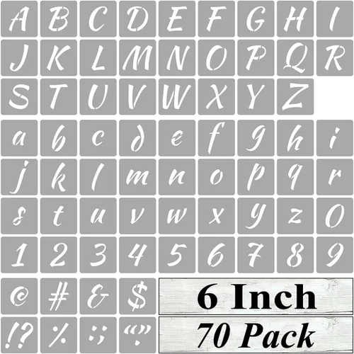 Miniatura 14 de Plantillas de letras del alfabeto de 1 pulgada para pintar, paquete de 70 plantillas de letras y números con letreros para pintar sobre madera
