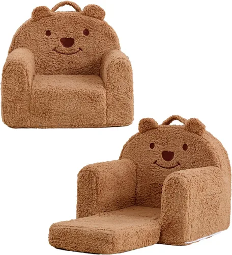 Silla para niños pequeños, sofá plegable de oso sherpa, silla de lectura para niños, sofá abatible para niños, sofá convertible para niños de 1 a 3