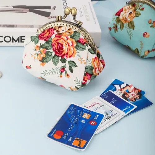Miniatura 9 de Oyachic Monedero estampado vintage con hebilla de embrague, monedero con cierre de beso, monedero con cierre floral, carteras para mujer