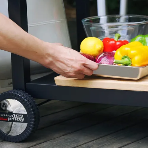Miniatura 8 de Royal Gourmet Mesa de Carrito de Comedor con Doble Estante, Carrito de Parrilla de Superficie Plana de Acero Inoxidable Móvil, Ganchos, Mango