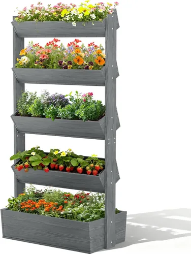 Miniatura 11 de DoCred Cama de jardín vertical elevada de madera, 4 niveles mejorados, soporte de madera independiente para plantas, hierbas, flores, verduras