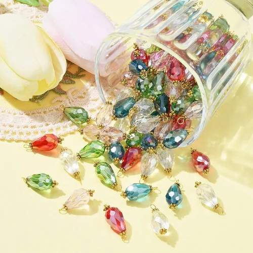 Miniatura 5 de Ipotkitt 100 dijes de cristal colorido con forma de lágrima de cristal facetado para hacer aretes, collares, joyas