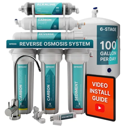 Miniatura 9 de NU Aqua Sistema de Filtro de Agua Debajo del Fregadero de 6 Etapas UV de Ósmosis Inversa - 100 GPD Filtración RO y UV - Grifo y Depósito - Medidor