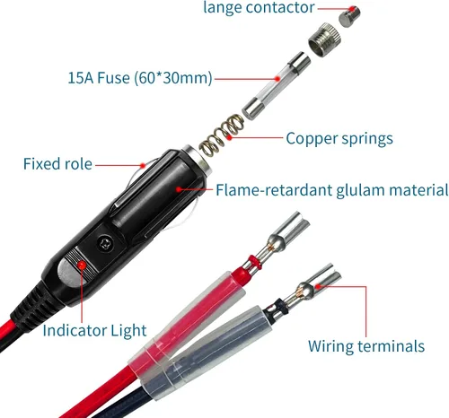 Miniatura 3 de Enchufe de encendedor de cigarrillos de repuesto de automóvil de 12 V/24 V con cable y cableado, terminal de una sola cabeza, cable de alimentación