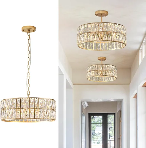 Miniatura 18 de Lámpara Colgante de Cristal de 4 Luces Araña Moderna Negra Pequeña de 12" Cristal Semi Empotrada Luz de Techo Redonda para Isla de Cocina, Negro