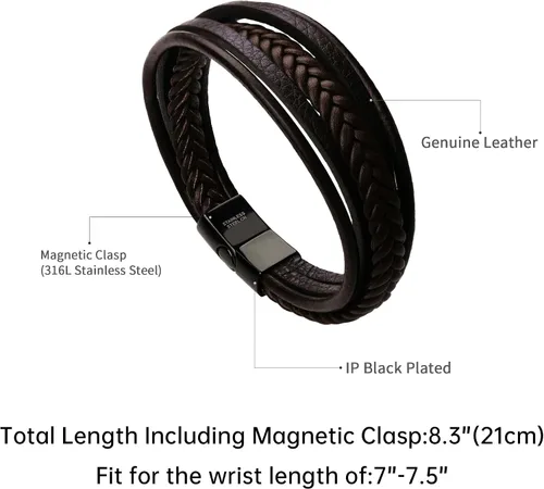 Miniatura 2 de murtoo Pulsera de cuero para hombre con cierre de piel de vaca multicapa trenzada pulsera para hombre