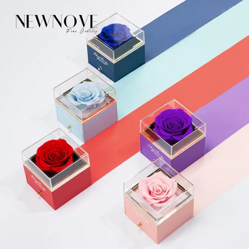Miniatura 5 de NEWNOVE Rosa real preservada en color azul claro con collar de ángel, regalos de aniversario y cumpleaños para mujeres, esposa, novia, mamá, ideas