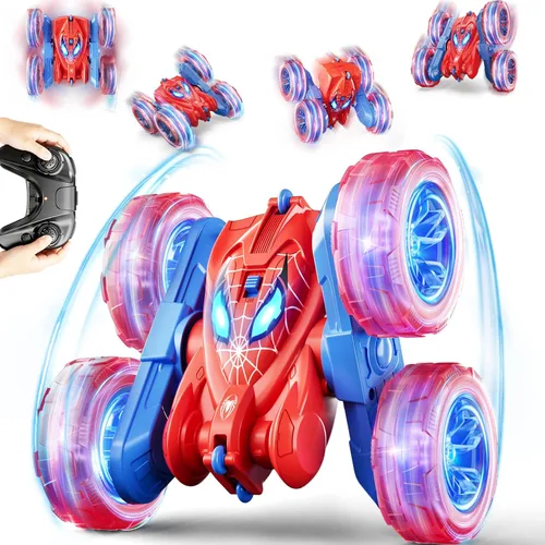 Miniatura 11 de Coche de Control Remoto, Autos RC de Acrobacias Para Niños con Luz Colorida, Carga Rápida USB-C, Juguetes de Coche Camión RC 4WD Recargable con Azul