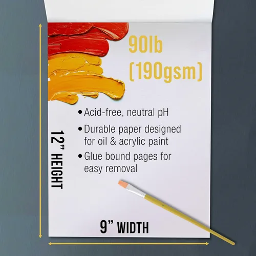 Miniatura 3 de U.S. Art Supply Bloc de pintura al óleo de alta calidad de 9 x 12 pulgadas (paquete de 2, 30 hojas en total) – 90 libras (6.70 oz/m²) – Papel pastel
