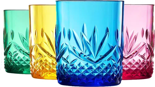 Miniatura 8 de Vasos irrompibles de plástico Tritan para cóctel, whisky, agua y vino Juego de 4 vasos Rocas reutilizables a la antigua, colores pastel Tenue