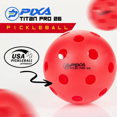 Miniatura 2 de PIXA Titan Pro 26 Pickleball para interiores, aprobado por USAPA, bolas de pickleball duraderas para interiores, rebote constante, vuelo suave, Rojo