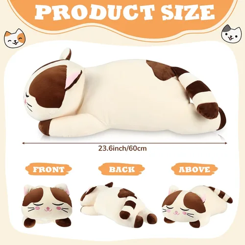 Miniatura 2 de Jexine 2 almohadas de felpa de gatito de 23.6 pulgadas, almohada de peluche grande para niñas, suave y lindo animal de peluche para niños, regalos