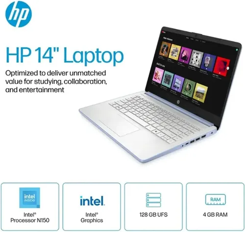 Miniatura 4 de HP 14 Laptop ultraligera para estudiantes y hogar (LED de 14 pulgadas, Office 365 de 1 año, Intel N150 de 4 núcleos (>N4120), 4 GB de RAM, 128 GB