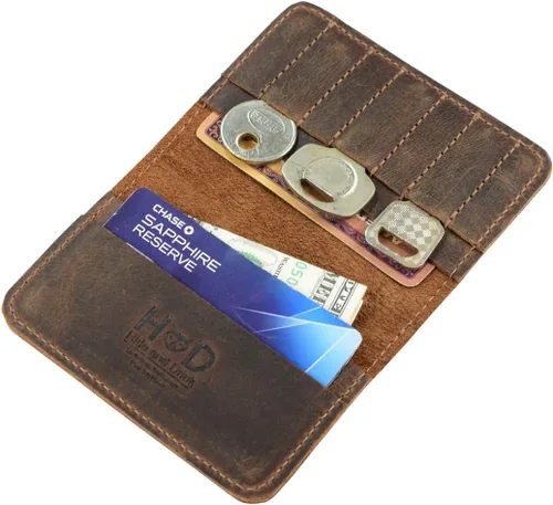 Miniatura 3 de Hide & Drink, Tarjetero de cuero y soporte para llaves, organizador de efectivo, cartera de bolsillo frontal, accesorios diarios, hecho a mano.