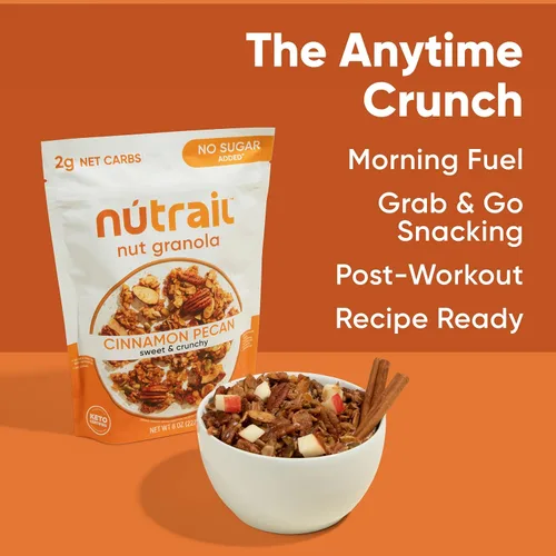 Miniatura 6 de NuTrail Cereal de granola de nuez, nuez y canela, sin azúcar añadido, sin gluten, sin granos, keto, bajo en carbohidratos, desayuno saludable, 8