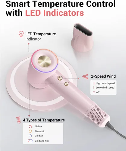 Miniatura 7 de Ionic - Secador de pelo, 150,000 RPM de alta velocidad profesional para secado rápido, iones negativos de 1,640.4 ft y control térmico, boquilla Rosa