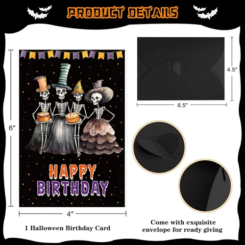 Miniatura 7 de WhatSign Divertida tarjeta de cumpleaños de Halloween, diseño de esqueleto espeluznante, tarjetas de Halloween para mujeres, hombres, niñas y niños