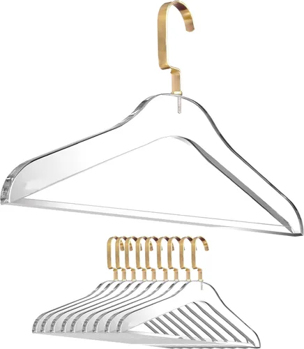 Miniatura 8 de Designstyles - Perchas de acrílico transparente, paquete de 10 organizadores de armario elegantes y resistentes con ganchos de acero cromados, Negro