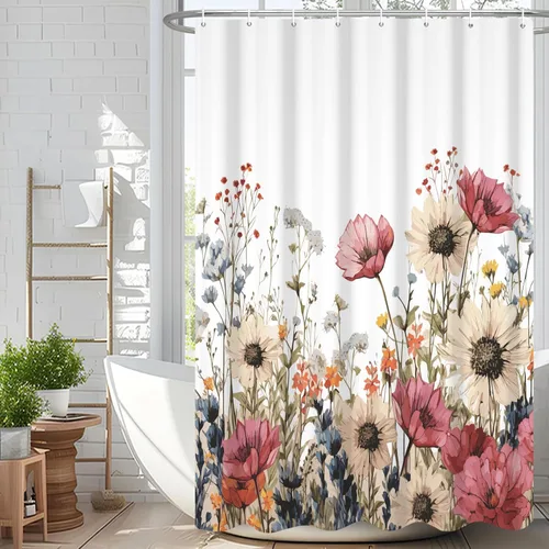 Miniatura 10 de Cortina de ducha de eucalipto verde salvia Velaequezii con plantas de acuarela, hojas botánicas de primavera impresas, cortina de baño impermeable