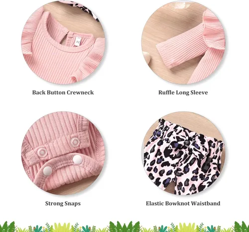Miniatura 5 de fioukiay Ropa de bebé para niñas, conjuntos de mameluco acanalado para niños pequeños, conjuntos de ropa de otoño e invierno