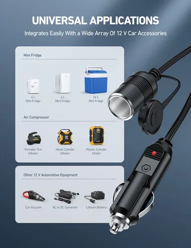Miniatura 6 de AstroAI Inflador de neumáticos para compresor de aire, cable de extensión rojo y encendedor de cigarrillos, paquete de 12 pies