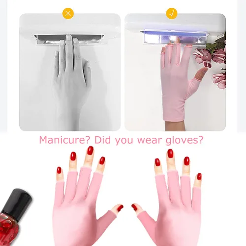 Miniatura 5 de Pimoys Guantes anti UV para lámpara de uñas, guantes de manicura ligeros UPF50+, guantes de protección UV sin dedos para lámpara de uñas de gel, Rosa